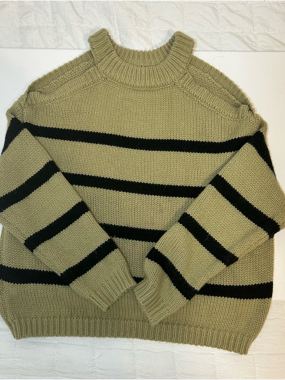 SHEIN Olive Green and Black Striped Crewneck Sweater